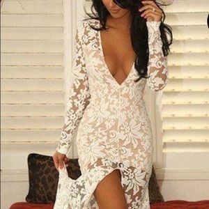 Ericdress V-neck split front lace evening dress